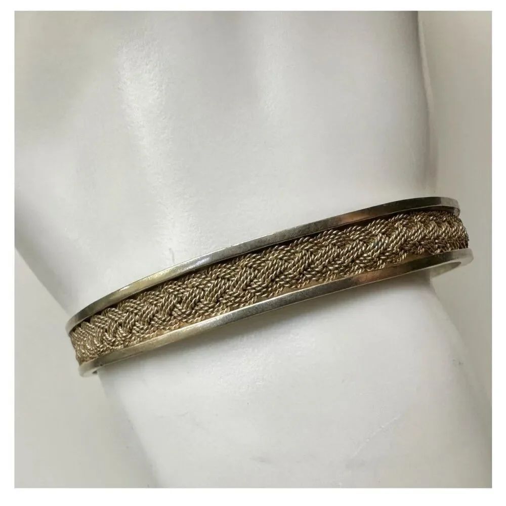 Sterling silver vintage braided open cuff bracelet